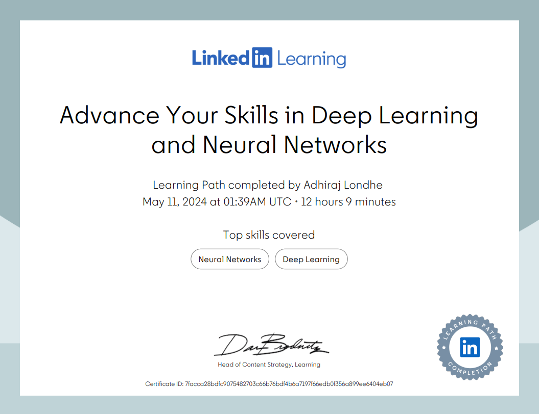 Deep Learning Certificate